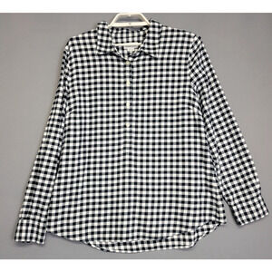 Vineyard Vines Gingham Top Womens 14 Black White 1/2 Button Flannel Tunic